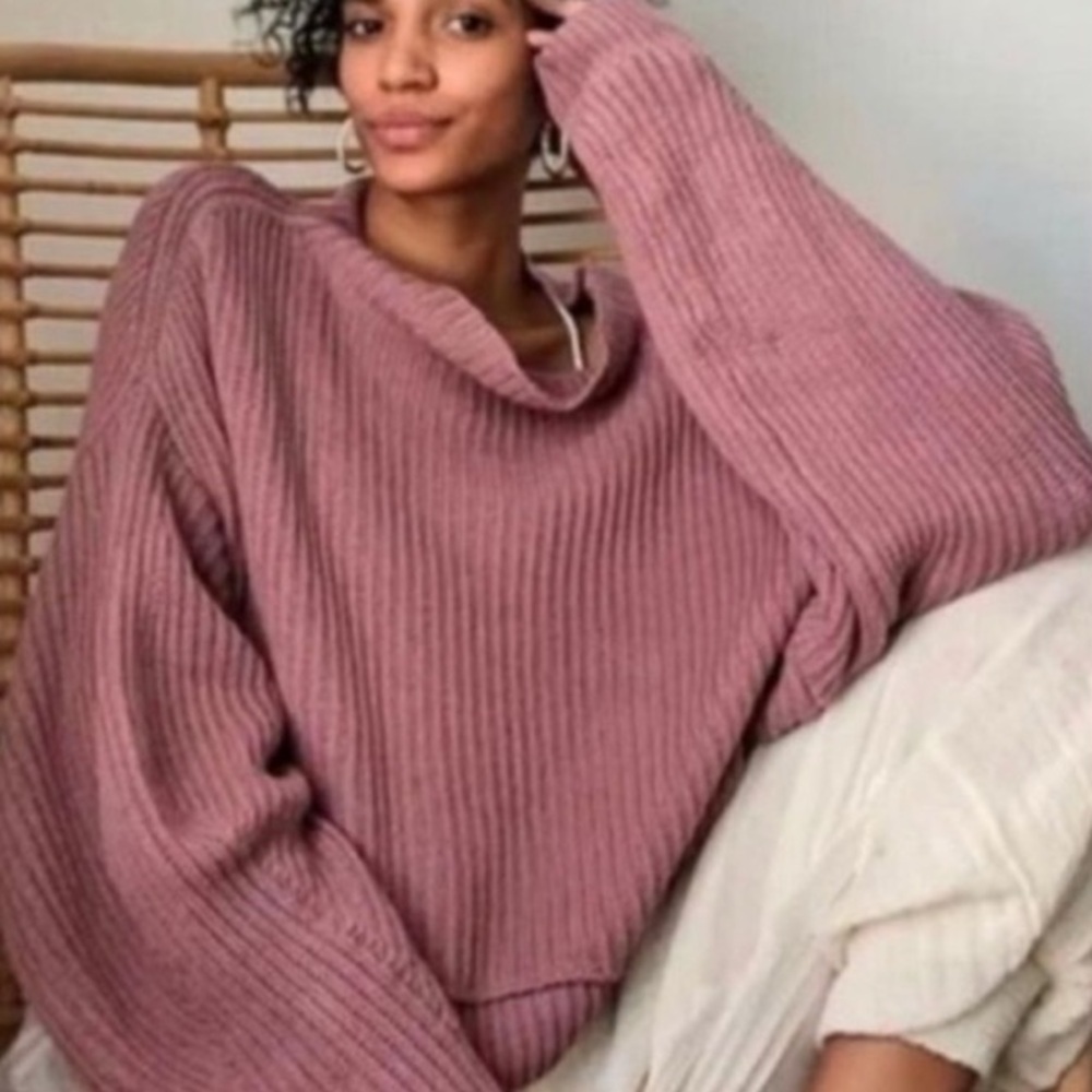 Free People Pink Oversized Turtleneck Sweater